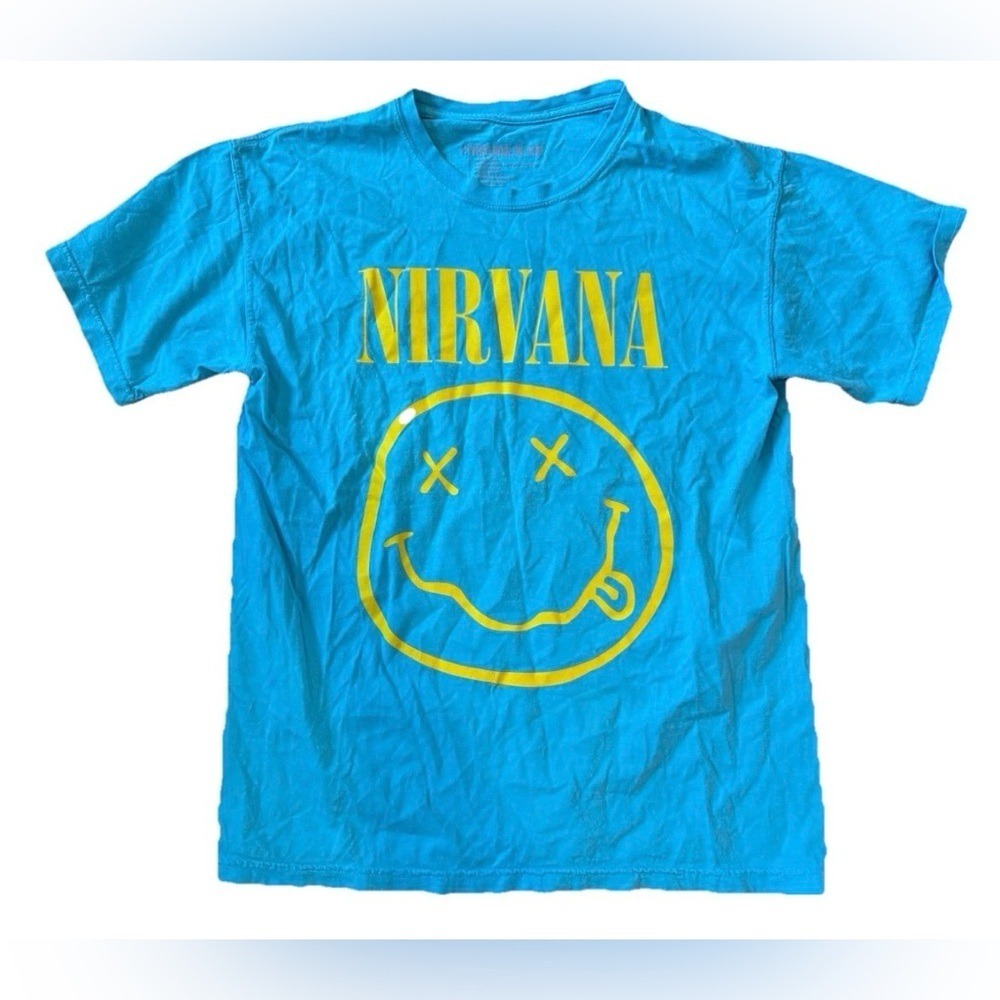 Nirvana T-Shirt Shirt Blue Yellow Smiley Smile Medium Graphic Tee